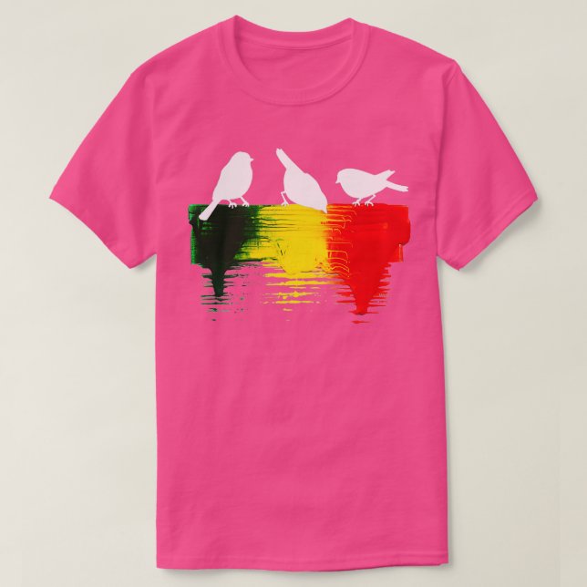 Tre små fåglar med Rasta Färg T Shirt (Design framsida)