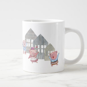 Tre små grisar med sina hus jumbo mugg