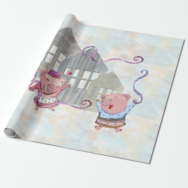 Tre små grisar med sina hus presentpapper (Utrullad)