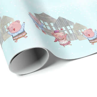 Tre små grisar med sina hus presentpapper
