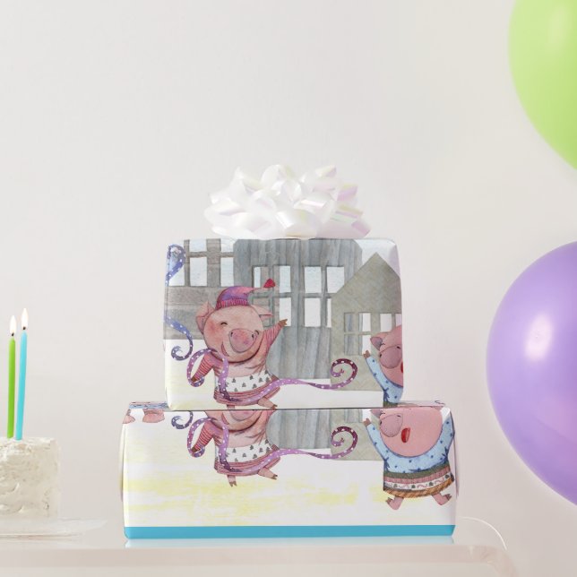 Tre små grisar med sina hus presentpapper (Festgåvor)