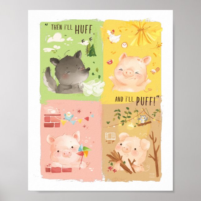 Tre små grisar och stor Varg Poster (Framsidan)