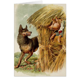 Tre små grisar, stor dålig Varg, Vintage Fairy Tal Hälsningskort