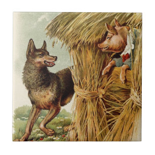 Tre små grisar, stor dålig Varg, Vintage Fairy Tal Kakelplatta
