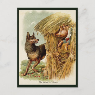 Tre små grisar, stor dålig Varg, Vintage Fairy Tal Vykort
