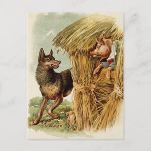 Tre små grisar, stor dålig Varg, Vintage Fairy Tal Vykort