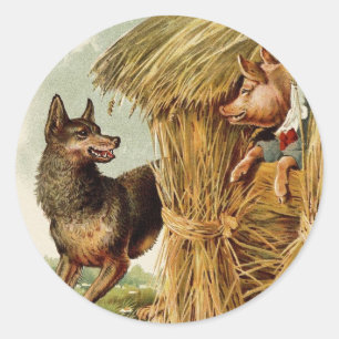 Tre Små Grisar Stor Elak Wolf, Vintage Saga Runt Klistermärke