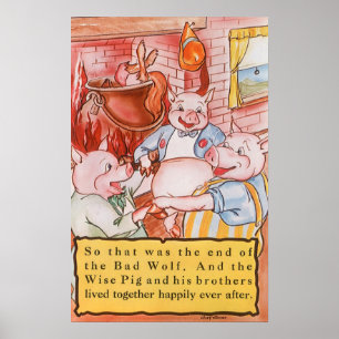 Tre små grisar, Varg, Vintage Fairy Tale Poster
