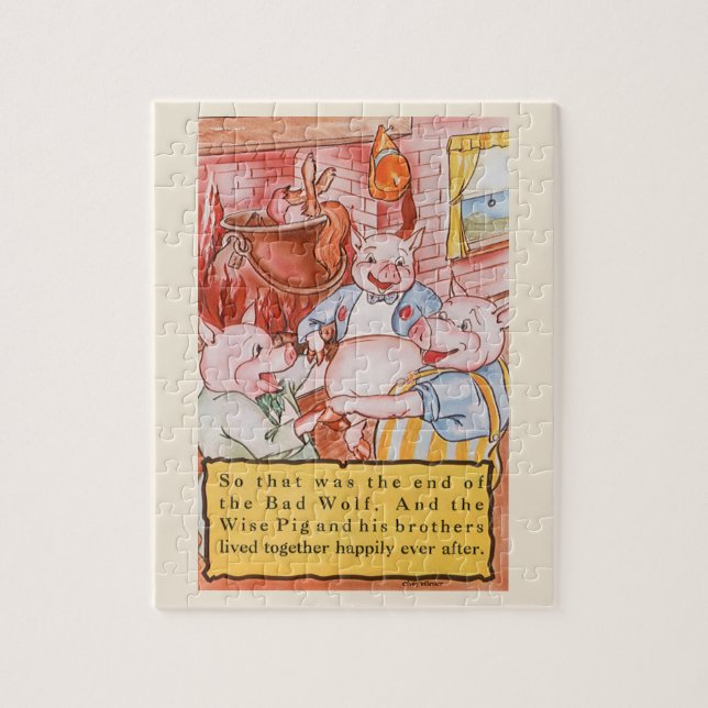 Tre små grisar, Varg, Vintage Fairy Tale Pussel (Vertikal)