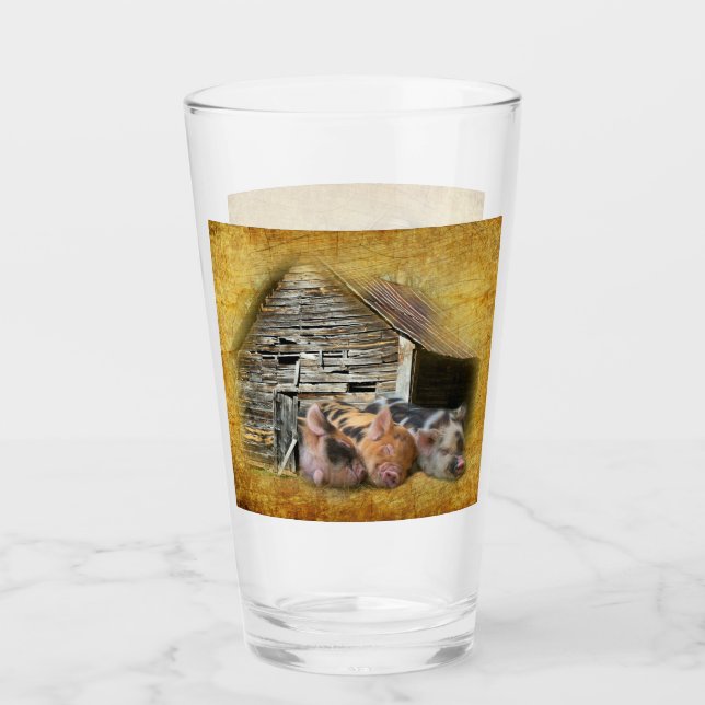 Tre små grisar vid Rustic Barn-sötning Glaskopp (Framsida)