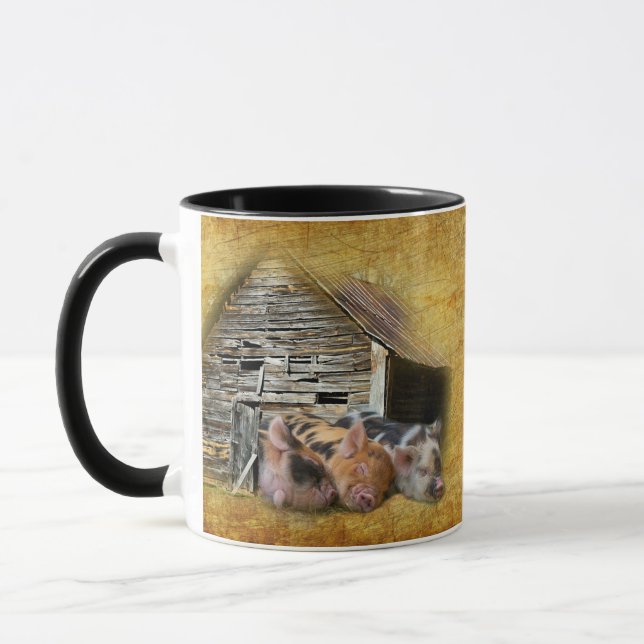 Tre små grisar vid Rustic Barn-sötning Mugg (Vänster)