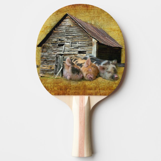 Tre små grisar vid Rustic Barn-sötning Pingisracket (Framsidan)
