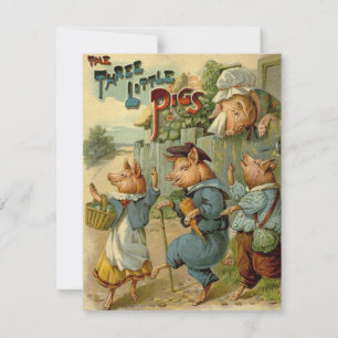 Tre små grisar Vintage Fairy Tale Inbjudningar