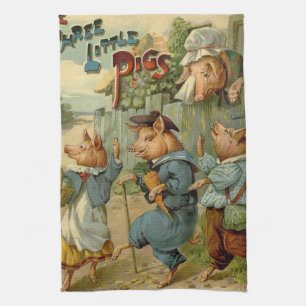 Tre små grisar Vintage Fairy Tale Kökshandduk