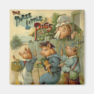 Tre små grisar Vintage Fairy Tale Magnet