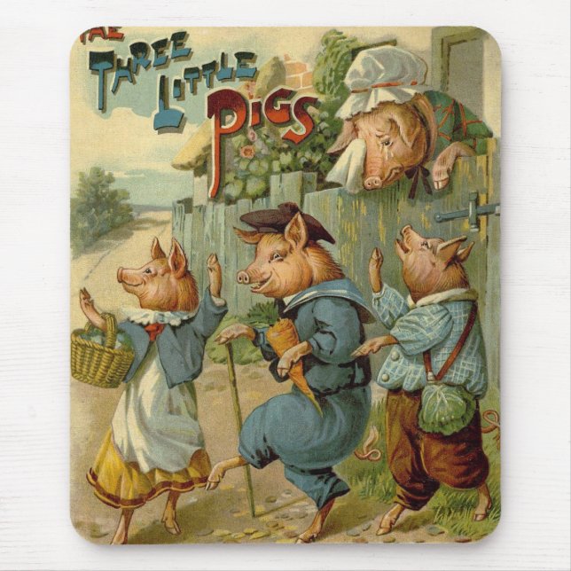Tre små grisar Vintage Fairy Tale Musmatta (Framsidan)