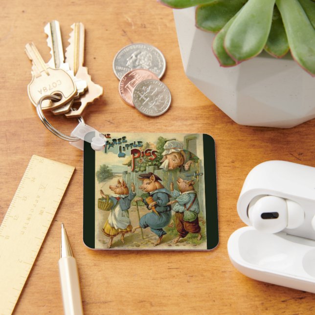 Tre små grisar Vintage Fairy Tale Nyckelring (Skrivbord)