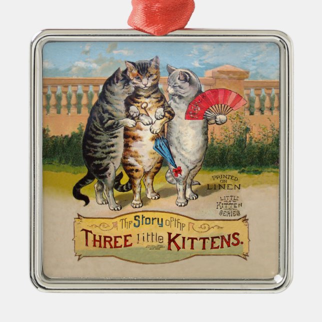 Tre små kattungar Mor Gås-illustration Julgransprydnad Metall (Framsidan)