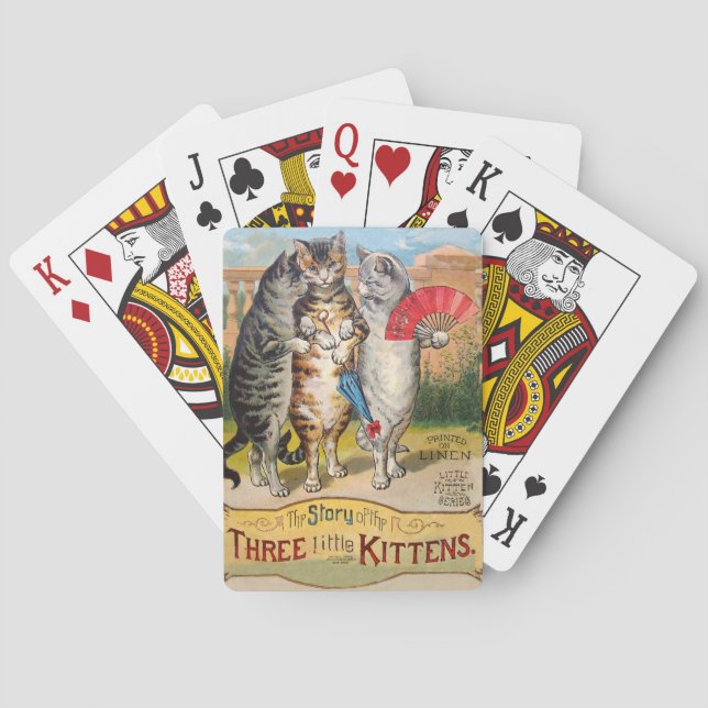 Tre små kattungar Mor Gås-illustration Spel Kort (Baksidan)