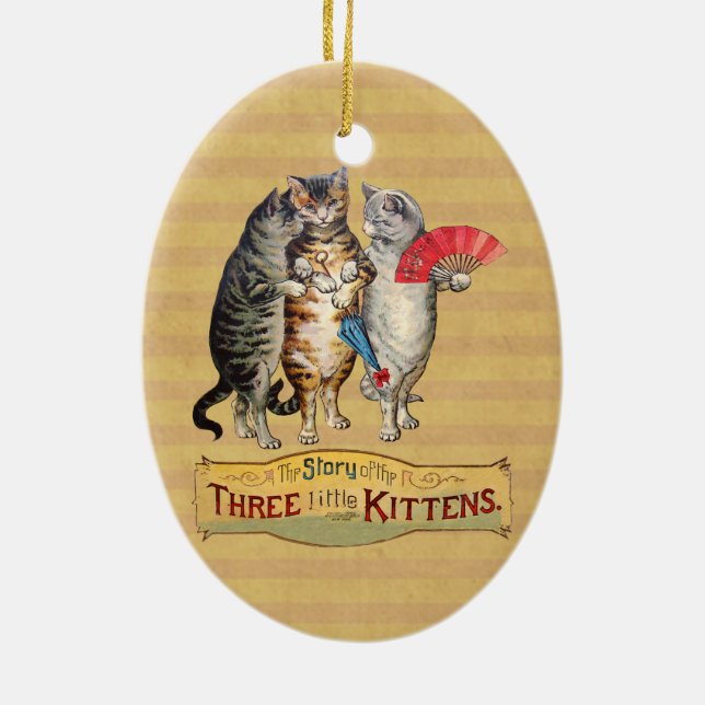 Tre små kattungar Mor Gåse-illustration Julgransprydnad Keramik (Baksidan)