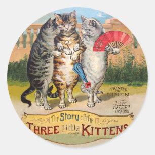 Tre små kattungar Mor Gåse-illustration Runt Klistermärke