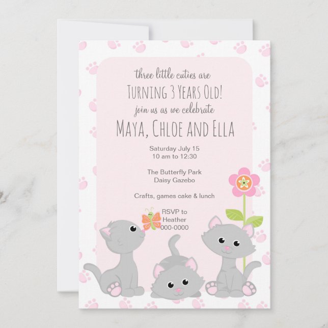 Tre små kittens-inbjudan inbjudningar (Framsida)