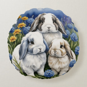 Tre små Lop Bunnies Rund Kudde