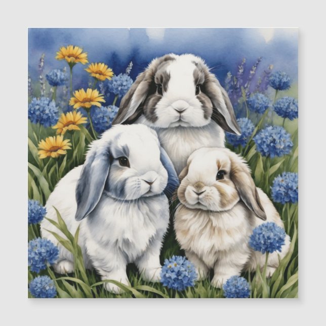 Tre små Lop Bunny-kaniners magnetkort (Framsida)