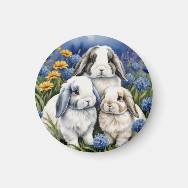 Tre små Lop Bunny Rabbits Magnet (Framsidan)