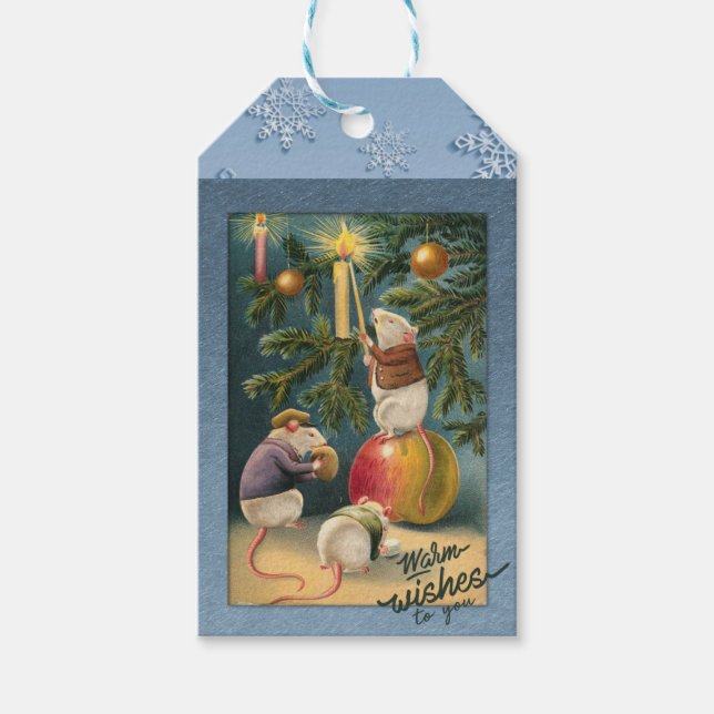 Tre små möss dekorera Träd Helgdag Gift-Märkre Presentetikett (Framsidan)