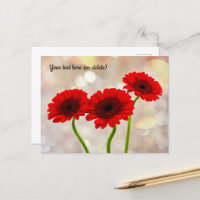 Tre små röda gerbera-postkort