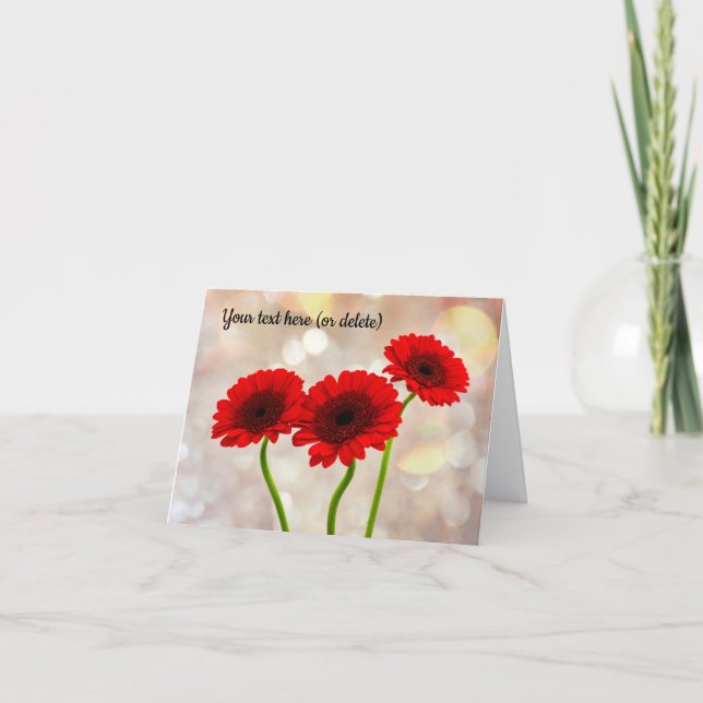 Tre små röda gerbera-vikta gratulationskort tack kort (Framsida)