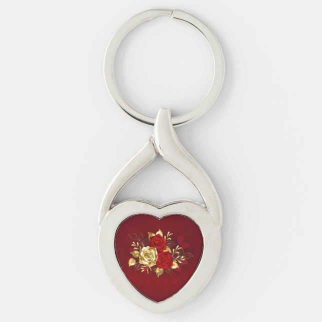Tre smyckesrosor twisted heart silverfärgad nyckelring (Framsidan)