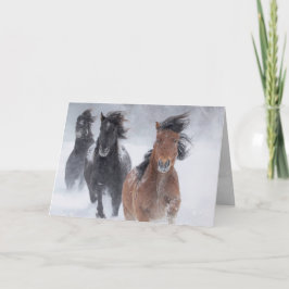 Tre Snö Horses Springa Fast Horse Greeting Card Kort