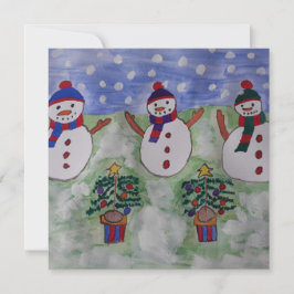 Tre Snögubbar i julklapp - helt julkort