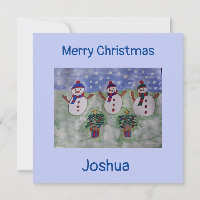 Tre Snögubbar i julklapp - helt julkort Kort (Framsida)