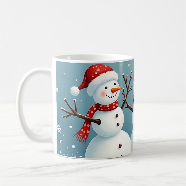 Tre snögubbar i lycklig jul kaffemugg (Vänster)