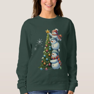 Tre Snögubbar Julgran Cute Winter Scene T Shirt