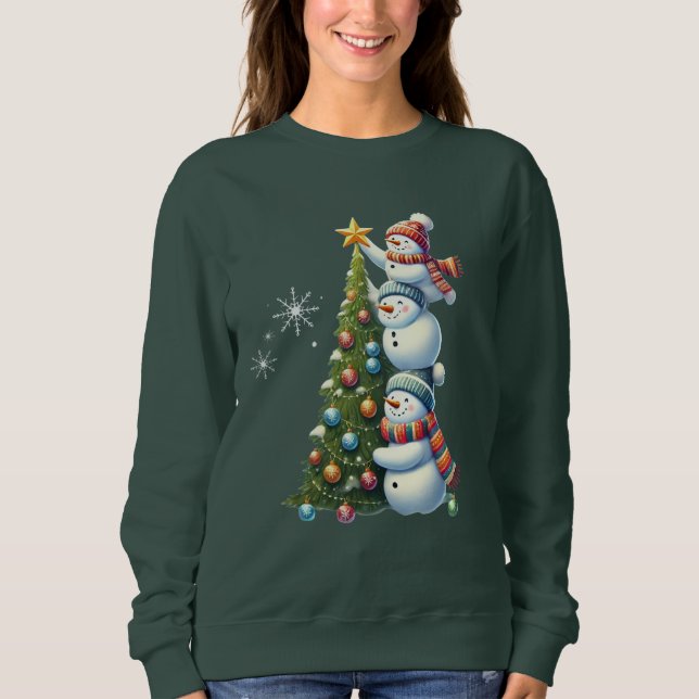 Tre Snögubbar Julgran Cute Winter Scene T Shirt (Framsida)