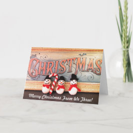 Tre Snögubbar med julkort Käpp Helgkort