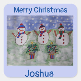 Tre Snögubbar under julen Fyrkantigt Klistermärke