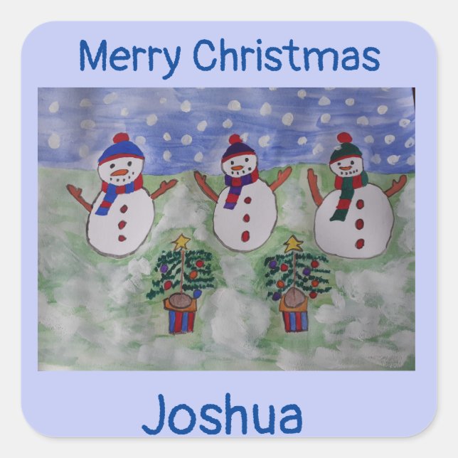 Tre Snögubbar under julen Fyrkantigt Klistermärke (Framsida)