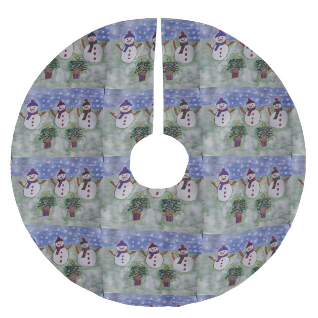 Tre Snögubbar under julen Julgransmatta Borstad Polyester (Framsidan)