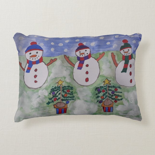 Tre Snögubbar under julen Prydnadskudde (Framsidan)