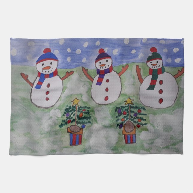 Tre Snögubbar under julen Tea Towel Kökshandduk (Horisontell)