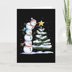 Tre snömän arrangerar en julgran Söt Kort