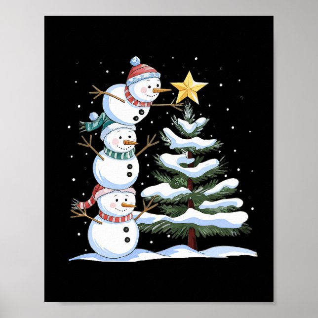 Tre snömän arrangerar en julgran Söt  Poster (Framsidan)