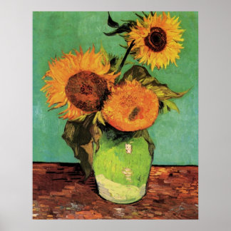 Tre solblommor i Vas av Van Gogh Poster