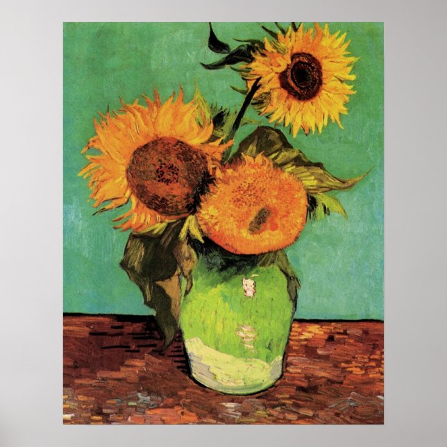 Tre solblommor i Vas av Van Gogh Poster (Framsidan)