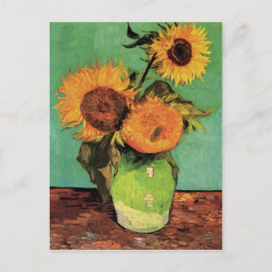 Tre solblommor i Vas av Van Gogh Vykort